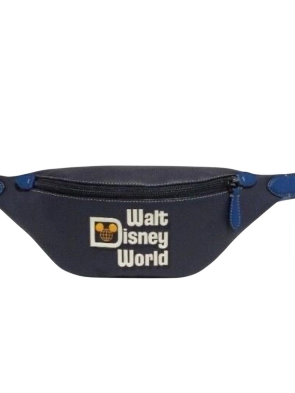 New Coach Disney Logo Navy Leather Belt Bag with Blue Strap Accents